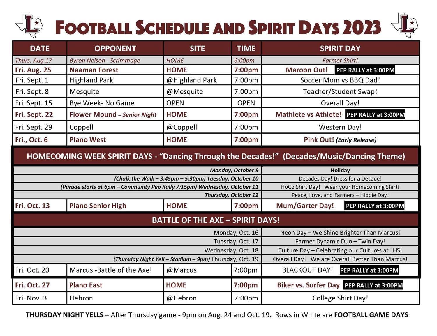 spirit days